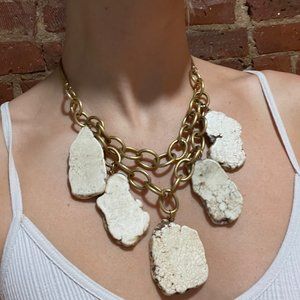 Gold and White Stone Statement Necklace